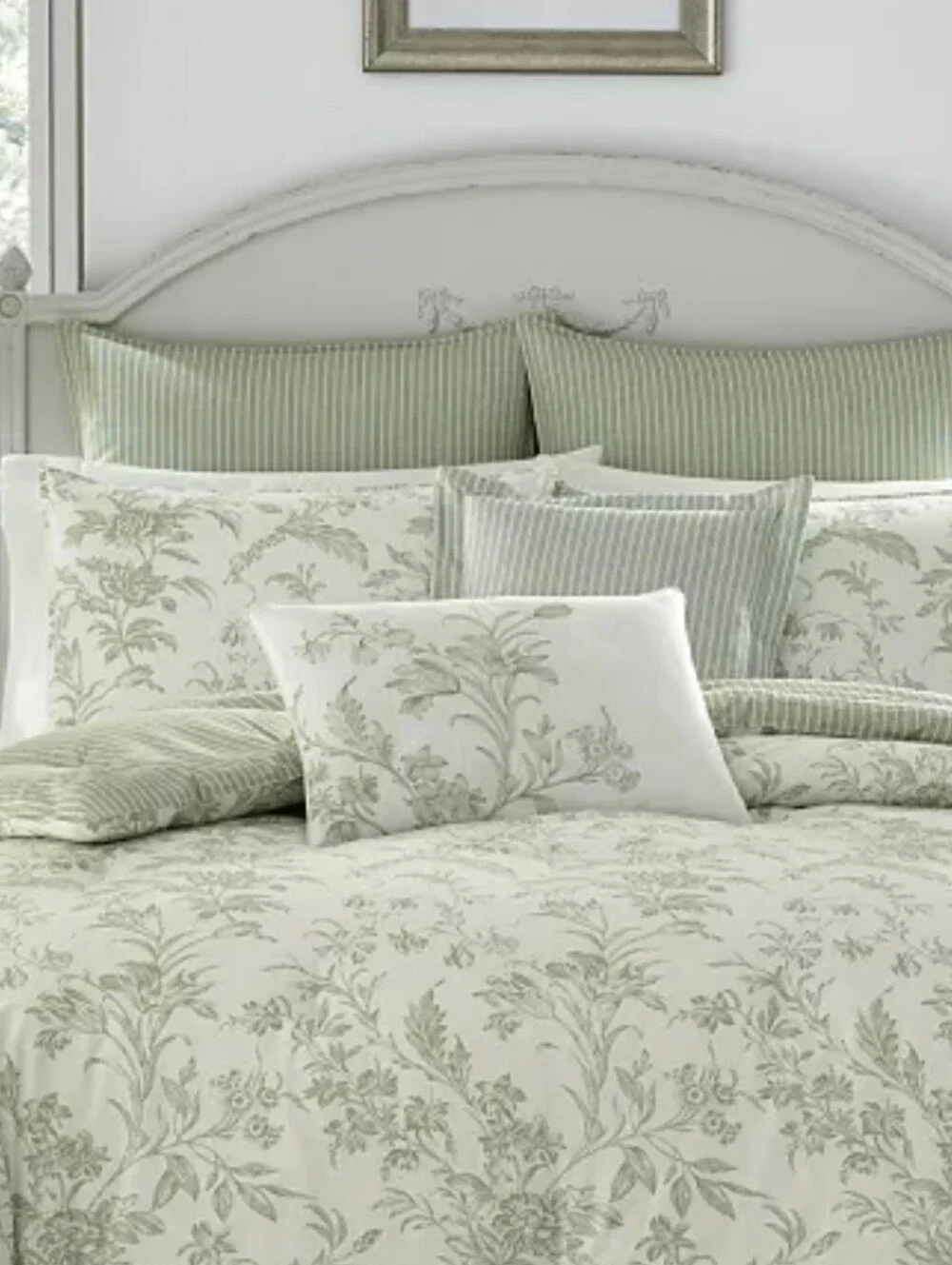Laura Ashley Embroidered Green & Cream Accent Pillow - Natalie Print